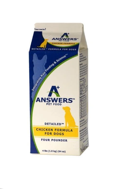 Answers Detailed Frozen Raw Chicken Dog Food 4 lb.