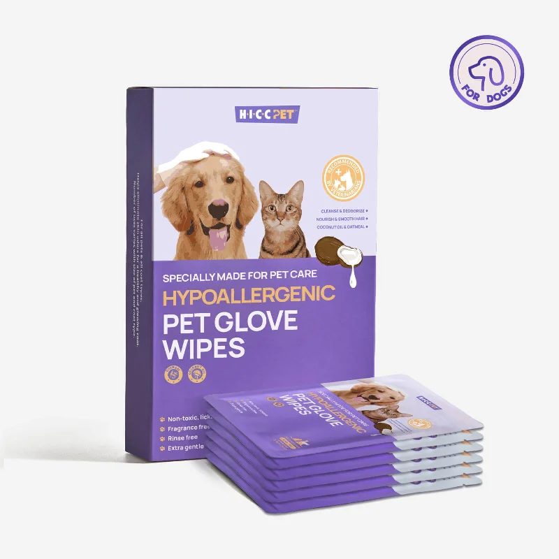 HICC Pet® Hypoallergenic Pet Glove Wipes For Dogs, Unscented, 6 Pcs