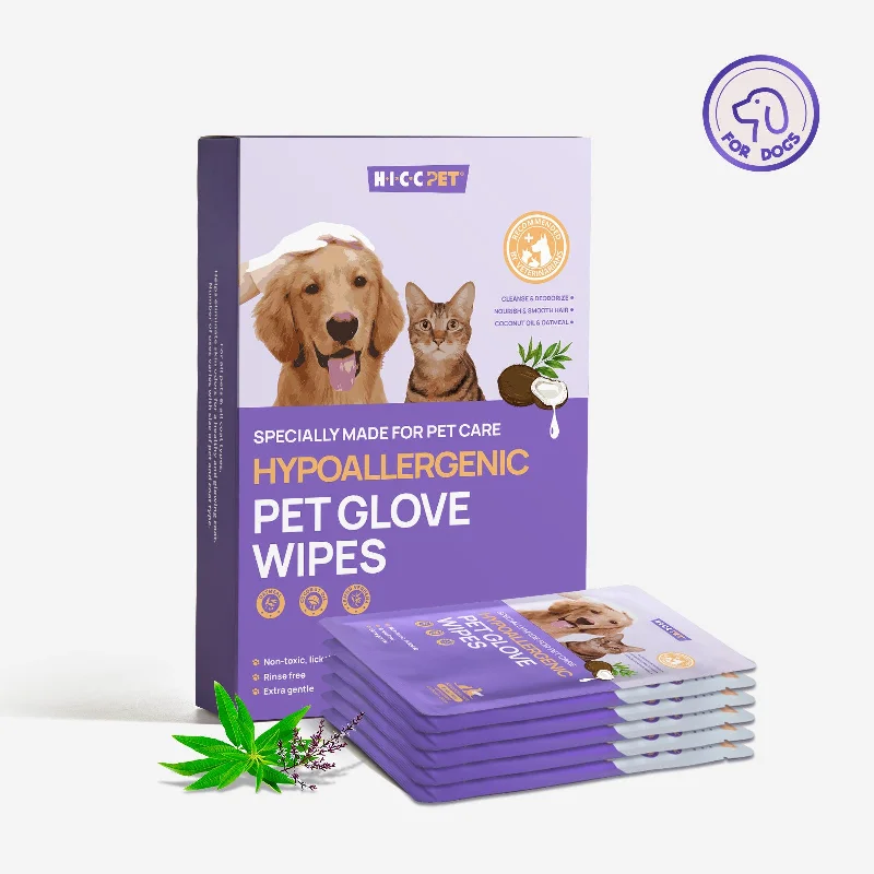 HICC Pet® Hypoallergenic Pet Glove Wipes For Dogs, Lemon Verbena Scent, Travel Size 6 Pcs