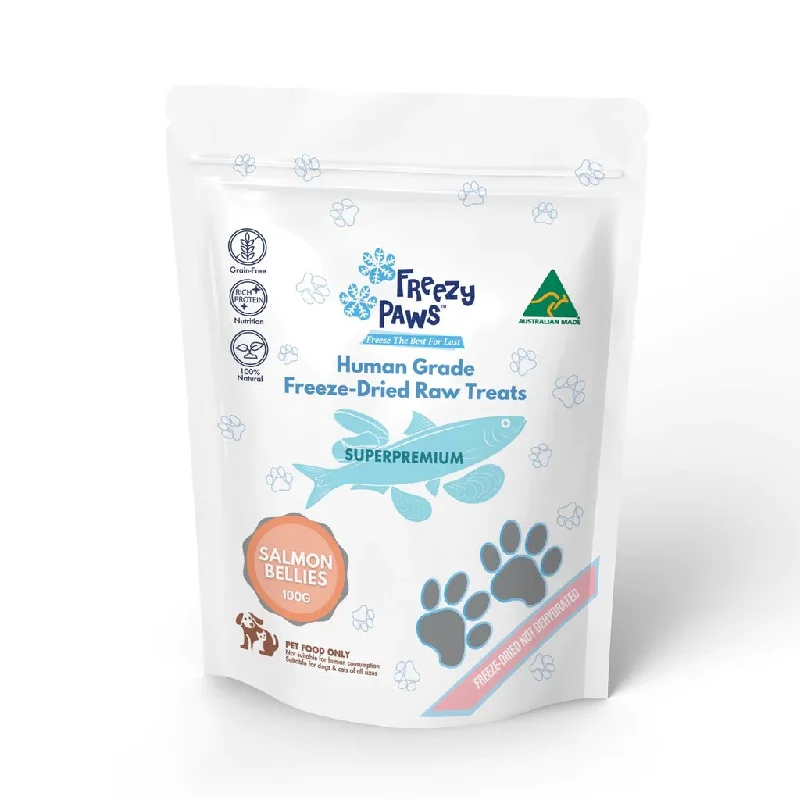 Freezy Paws Freeze Dried Human Grade Salmon Bellies Dog and Cat Treats 100g