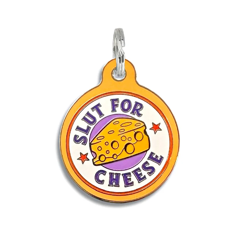 Funny Dog ID Tag with Personalized QR Code - Slut for Cheese