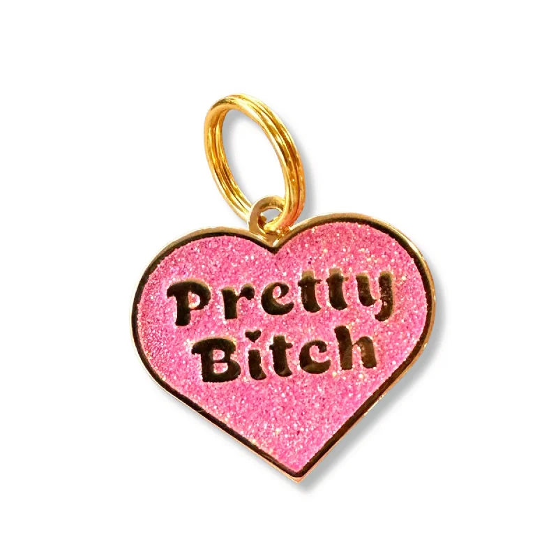 Glitter Dog ID Tag Gold Collar Charm - Pretty Bitch