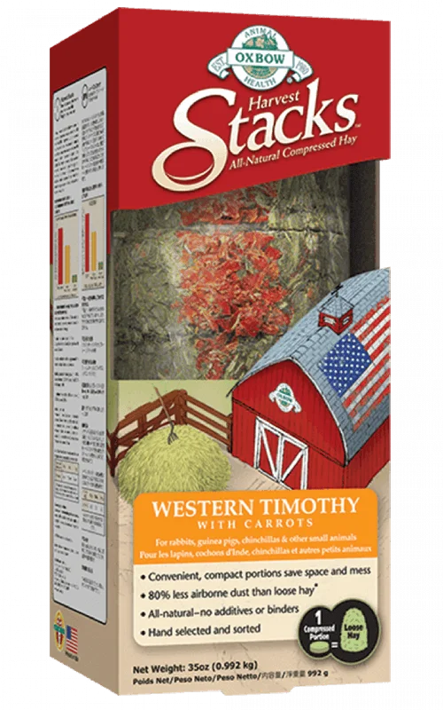 Oxbow Harvest Stacks Compressed Western Timothy Hay with Carrots Small Animal Food, 35-oz