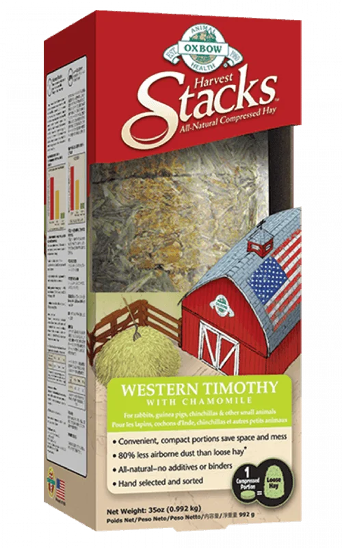 Oxbow Harvest Stacks Compressed Western Timothy Hay With Chamomile Small Animal Food, 35-oz