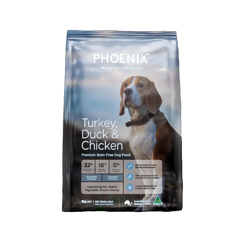 Phoenix Grain Free Dry Dog Food Turkey Duck and Chicken 3kg***