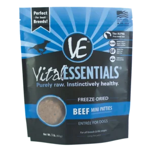 Vital Essentials Beef Mini Patties Freeze-Dried Grain Free Dog Food