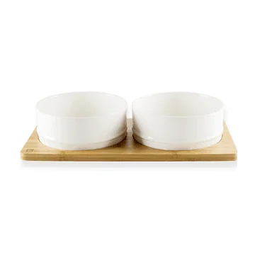 Bamboo and Ceramic Bowls - White