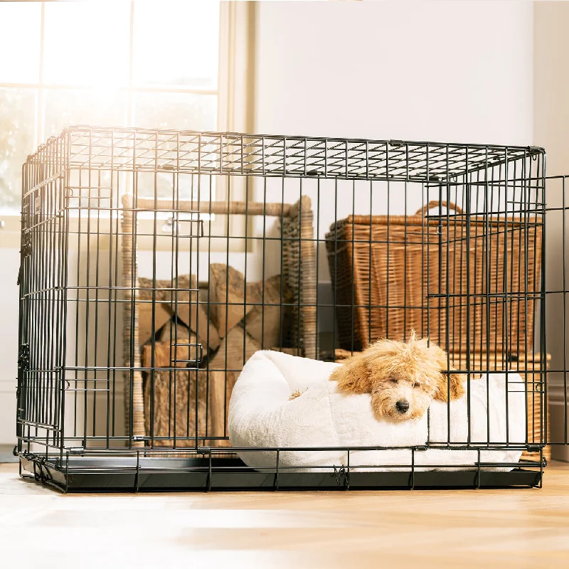 Cosy & Calming Puppy Crate Bed With Removable Covers in Calming Anti-Anxiety Cream Faux Fur by Lords & Labradors