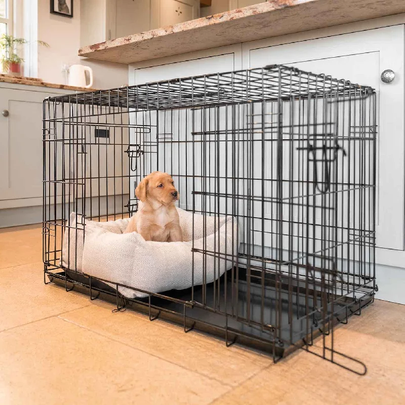 Cosy & Calming Puppy Crate Bed With Removable Covers in Natural Herringbone Tweed by Lords & Labradors