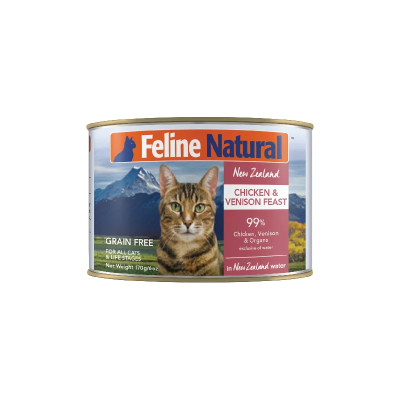 Feline Natural BPA Free & Gelatin Free Canned Cat Food Chicken & Venison 170g x 12