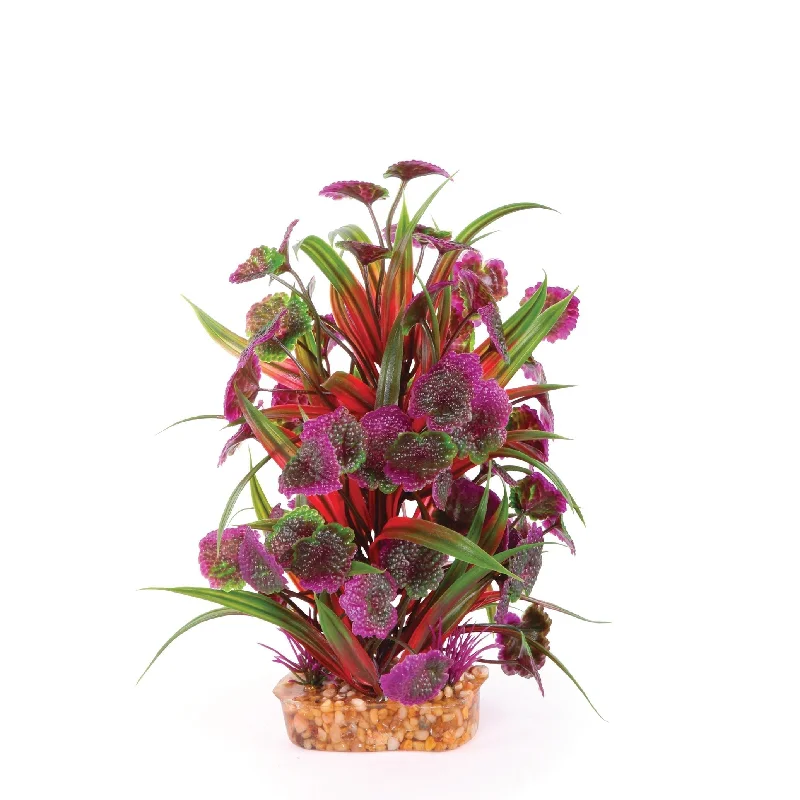 Kazoo Aquarium Artificial Plant with Thin Leaves and Maroon Flowers Medium***