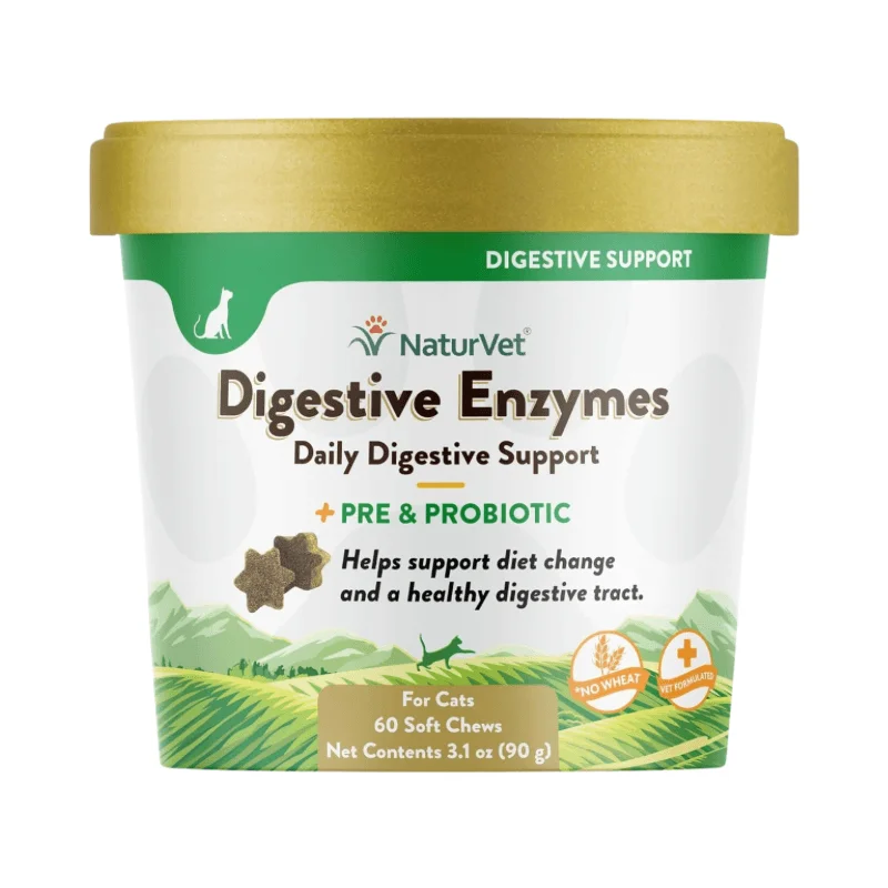 Cat Supplement - DAILY DIGESTIVE SUPPORT - Digestive Enzymes + Pre & Probiotic - 60 soft chews