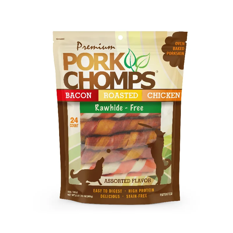 Pork Chomps 6-inch Baked Pork Skin Assorted Flavor Twists, 24 count Dog Chews