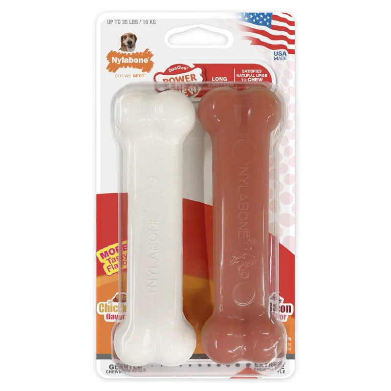 Dog Chew Toy - POWER CHEW - Bacon & Chicken Durable Bone - Twin Pack