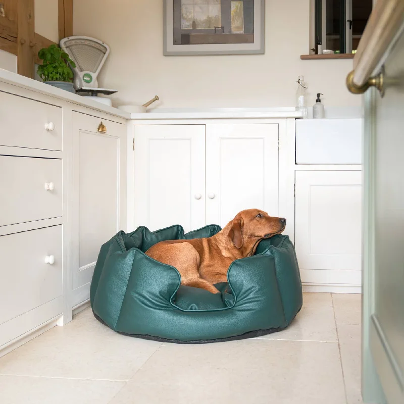 High Wall Bed With Removable Covers in Rhino Tough Forest Faux Leather by Lords & Labradors