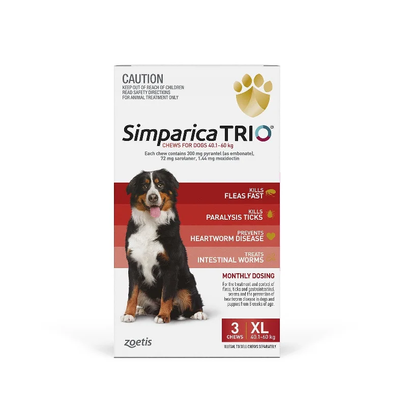 Simparica Trio Flea Tick and Worming Chews for Extra Large Dogs Red 3 Pack