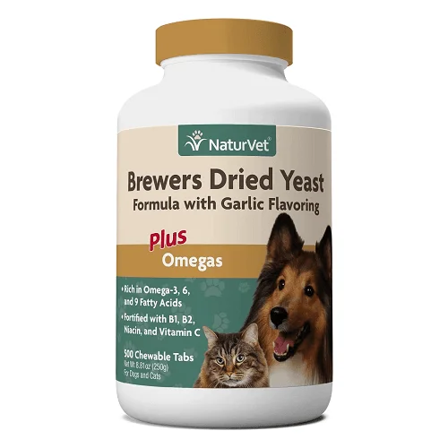 Skin & Coat Care Supplement - Brewers Dried Yeast Formula with Garlic Flavoring Chewable Tablets (Plus Omegas) - 500 ct