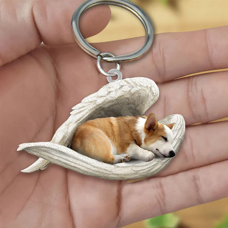 Sleeping Angel Acrylic Keychain Corgi