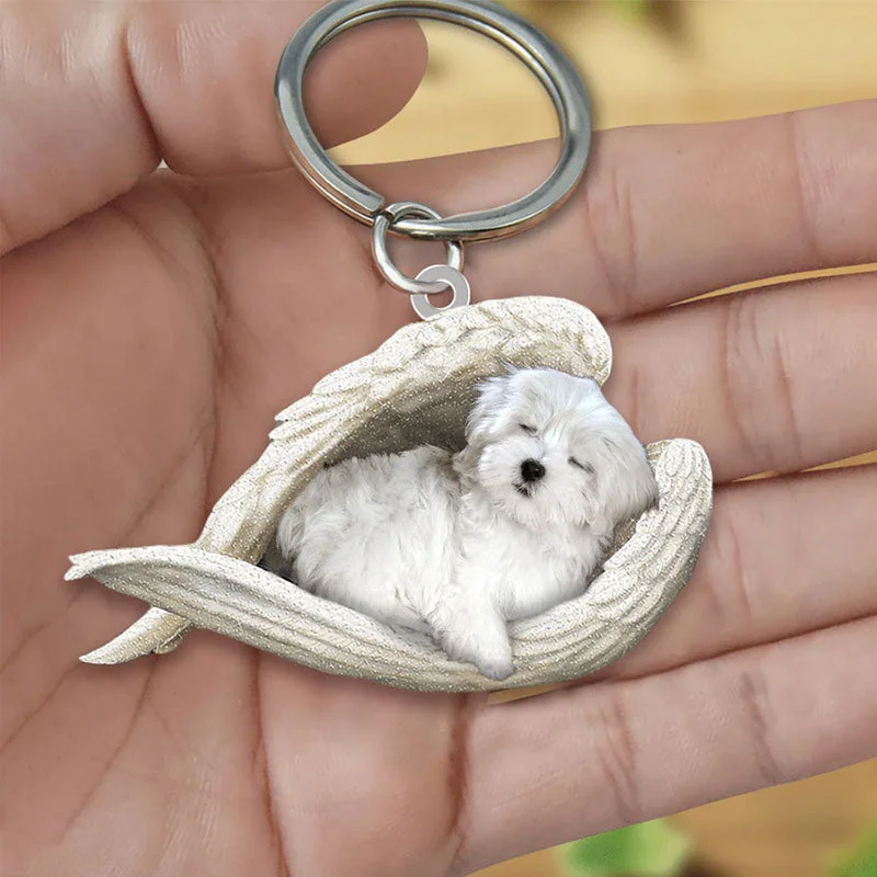 Sleeping Angel Acrylic Keychain Maltese