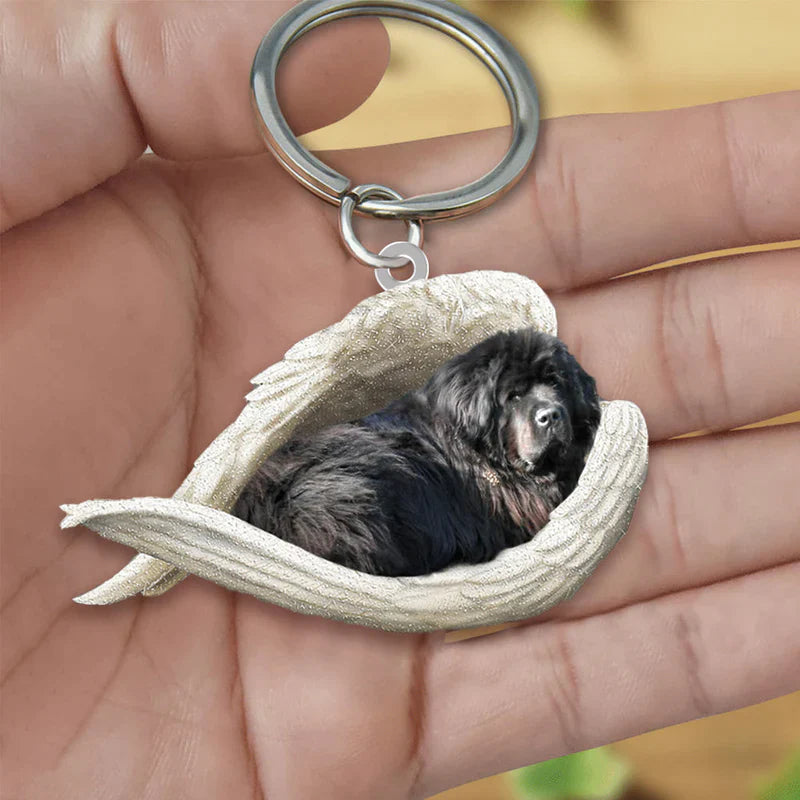 Sleeping Angel Acrylic Keychain New Foundland Dog